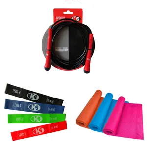 Combo Manta de Yoga K6 Basic 3 mm + Cuerda para Saltar K6 Apolo III + Set de Bandas de Resistencia K6